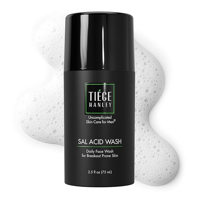 Tiege Hanley Salicylic Acid Cleanser for Men, Gentle Deep-Cleansing Face Wash for Acne-Prone Skin, Helps Remove Impurities & Control Oil, Refines Skin Texture & Pores, Men’s Skin Care, 2.5 FL Oz