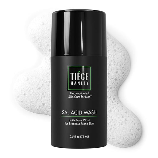 Tiege Hanley Salicylic Acid Cleanser for Men, Gentle Deep-Cleansing Face Wash for Acne-Prone Skin, Helps Remove Impurities & Control Oil, Refines Skin Texture & Pores, Men’s Skin Care, 2.5 FL Oz