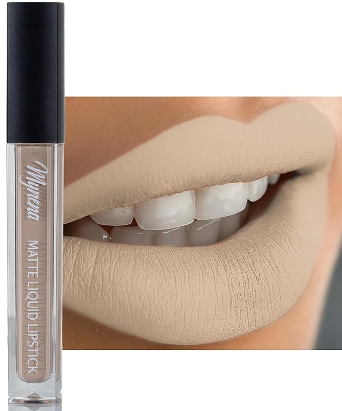 Mynena Light Beige Nude Matte Liquid Lipstick | Long-Lasting Comfort | Smudge-Proof Transfer-Resistant Vegan & Cruelty-Free | Full Coverage Non-Drying True Pigment | All-Day Wear Lip Color | Lady