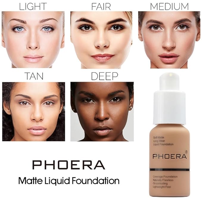 PHOERA Foundation, Natural Moisturizing Highlighting Matte Oil Control Flawless Concealer Makeup,Full Coverage Foundation (105 Sand)