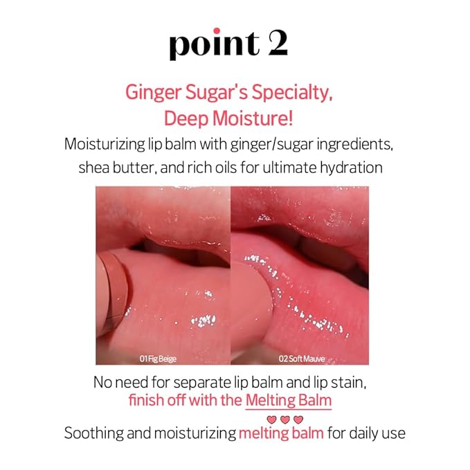 Etude Ginger Sugar Melting Balm Stick 03 Bare Peach | Tinted Moisturizing Lip balm | Natural Ingredients Hydrate Ginger, Sugar, Shea Butter Moisturizing Relaxing Effect | K-Beauty