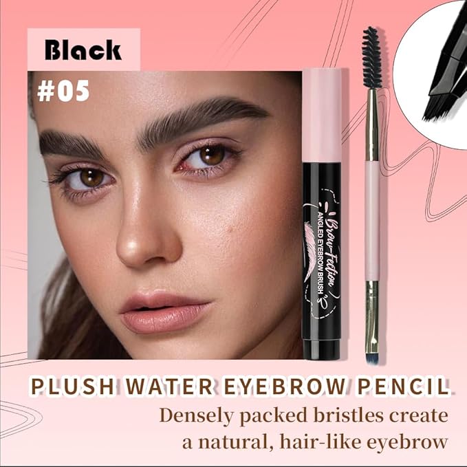 Black Liquid Eyebrow Filler Pen for Women, Long-Lasting Waterproof Eye Brow Pen for Hairlike Strokes, Black Eye Brow Makeup Kit Sweat Smudge-Proof Brows Pencil for Natural Defining, with Eyebrow Brush