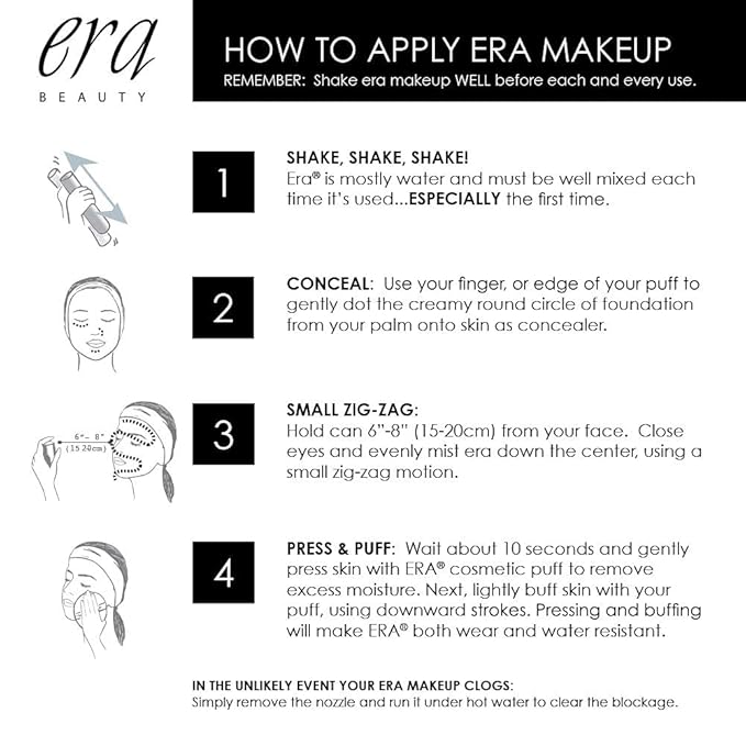 ERA Beauty Essentials Airbrush Makeup Collection (Era Face spray on Foundation - Y7 Carmel + Era Primer + Sponge)