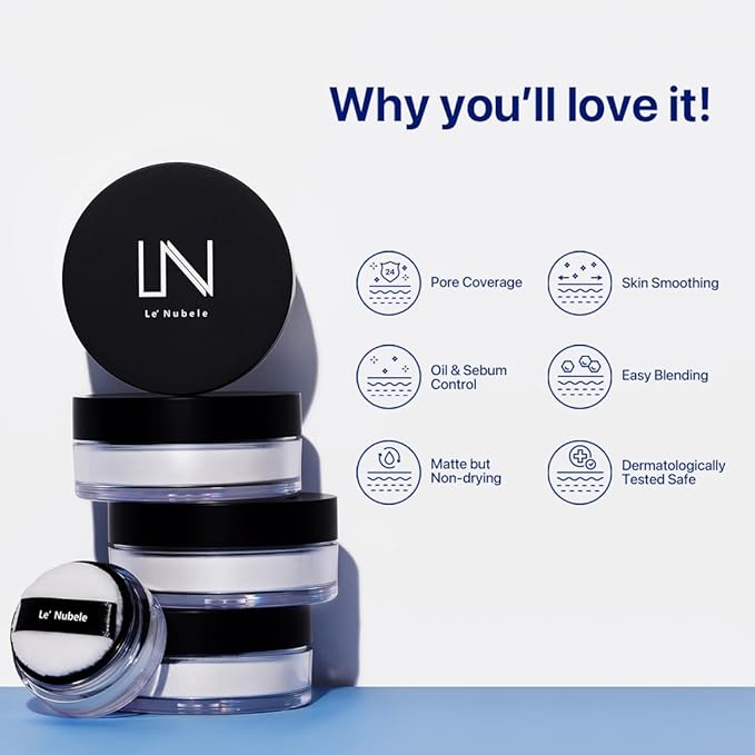 Le Nubele Azulene Face Cover Fixing Powder Translucent Setting Loose Powder for All Skin Types, Instant Blur Filter, Pore Cover, Soft-Focus Matte Finish, Korean Mini Makeup, Travel Size 3g / 0.10 oz