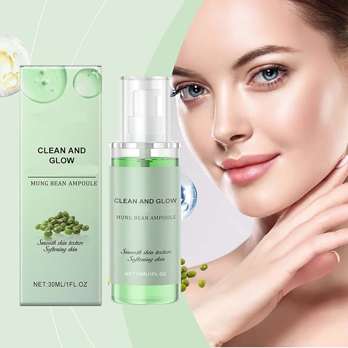 Clean & Glow Mung Bean Ampoule - Gentle Exfoliating Facial Essence with Phaseolus Radiatus Extract， Smooths Skin Texture， Softens & Hydrates, 30ml
