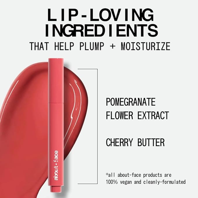 aboutface Cherry Pick Lip Color Butter – High-Shine, Hydrating Lip Balm with Pomegranate Flower Extract & Cherry Butter – Vegan, Cruelty-Free, Clean Beauty – 0.06 oz (Guava Crush – Pinky Coral)