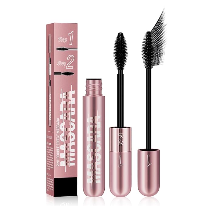 2-in-1 Mascara, Dual-Effect Lengthening and Volume, 4D Silk Fiber Lash mascara (Pink Tube, 1Pc)