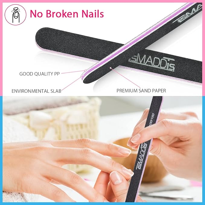 TsMADDTs Nails File 20 PCS Double Sided Emery Board for Natural Acrylic Nails 100 120 180 240 320 800 Grits, Professional Manicure Pedicure Tools