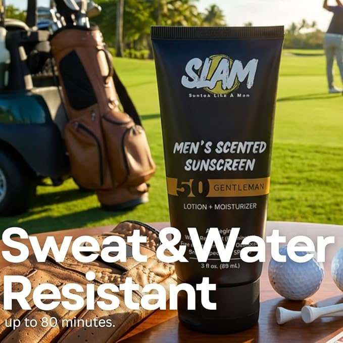 SLAM GentleMan Men's Sunscreen Lotion SPF 50 & Moisturizer – Face & Body Sunblock, Anti-Aging, Water-Resistant, Hawaii Act 104 Safe, Skincare for Men, Cologne Scented – 3 fl oz. each. Double pack.