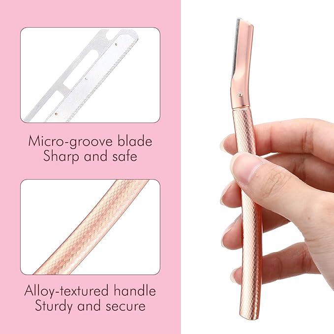 Eyebrow Razor for Women with 12 Refill Blades, Face Razors for Women Dermaplaning, Face Dermaplaning Tool with Dust Cover, for Eyebrows, Facial Hair, Peach Fuzz And Dead Skin Cells