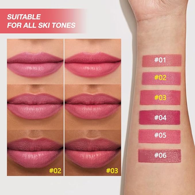 2Pcs Matte Lipstick Crayon Set for Women, Long Lasting Waterproof Velvet Lip Liner Pencil, High Pigment Creamy Lipstick, Longwear Non-Drying Lip Makeup Cruelty-free 24 Hours Original, 02#+03#