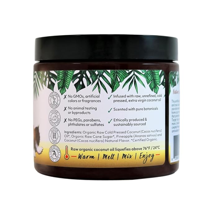 Organic Fiji Whole Body Scrub - Infused with Coconut Oil, Exfoliating Sugar Scrub for Smooth and Soft Skin, Exfoliates & Restores Skin's Natural Biosphere, Pineapple Coconut 20 oz