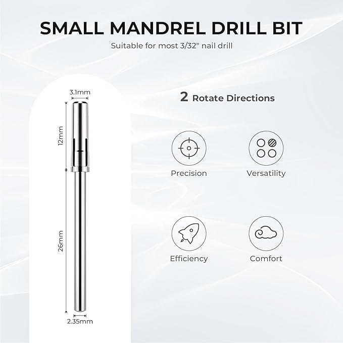 Lavinda 3/32'' Easy Off Nail Drill Bits for Sanding Bands, 3.1 MM Professional Stainless Steel Small Mandrel Bit for Acrylic Nails Manicure Pedicure Tool (Sanding Bands Not Included)