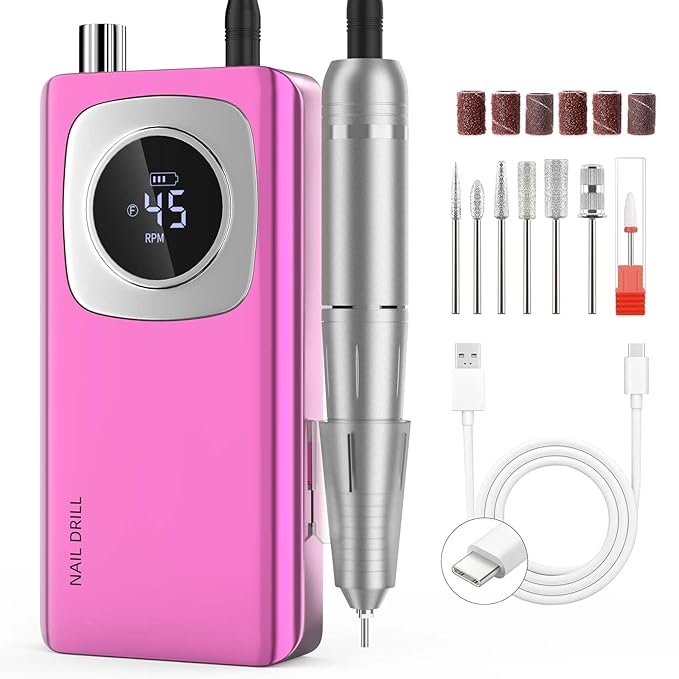 Electric Nail Drill Professional: Rechargeable Nail File with Bits for Acrylic Gel Nails, Professional Nail Drill Manicure Pedicure Polishing Shape Tools for Home Salon