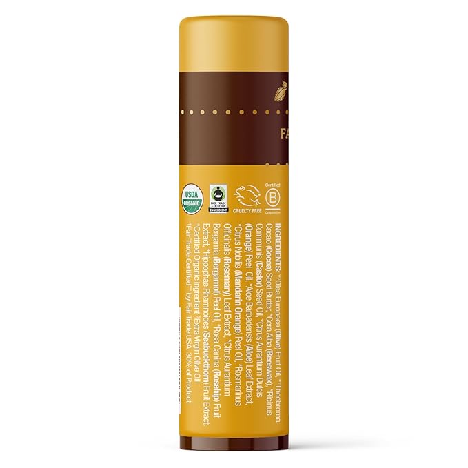 Badger Sweet Orange Cocoa Butter Lip Balm, 100% Organic Lip Balm, Hydrating Long Lasting Lip Moisturizer, Large Stick Lip Care, 4-pack