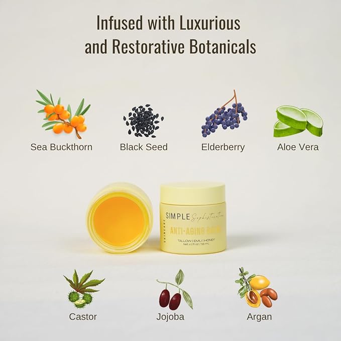 Simple Sophistication Tallow Emu Honey Balm | Nourishing Face & Body Moisturizer with Manuka Honey & Emu Oil, Non-Greasy Natural Skincare (2 oz, Anti-Aging Balm, 2 oz)