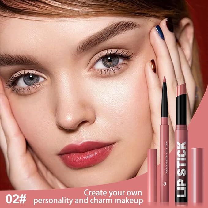 AMY'S DIARY 2Pcs Red Lipstick and Lip Liner Combo, Lip Liner and Lip Stick Kit for Women, Matte Lip Pencil and Smooth Hydrating Lipstick,Lip Makeup Set (02#Warm Rosewood)