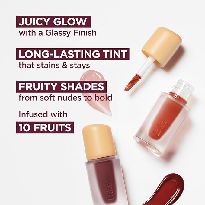 Laka Fruity Glam Lip Tint Mini, 1.9g/0.07oz, Glowing Lip Stain with Wide Color Spectrum, Hydrating & Lightweight Texture, Long-Lasting Bold Stain, Non-Sticky, Vegan, K-Beauty (#111 Mellow)