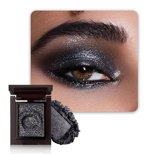 Black Single Shimmer Glittle Eye shadow Palette Makeup, Single Shimmer Eyeshadow for Older Women, High Pigment Natural Sombras Crema Para Ojos, Talc, Paraben & Cruelty Free (05#Black)