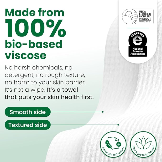 Clean Skin Club Clean Towels® XL Sensitive Skin | Ultra-Soft Disposable Face Towel Infused with Aloe & Glycerin | Dermatologist-Approved, Single-Use Towelette for Sensitive & Reactive Skin, 50 count