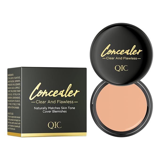 QIC Full Coverage Concealer Cream for Dark Circles & Blemishes, Waterproof & Oil-Free, Natural Finish, Under Eye & Face Makeup, Deep Skin Tone, 1.36 fl oz