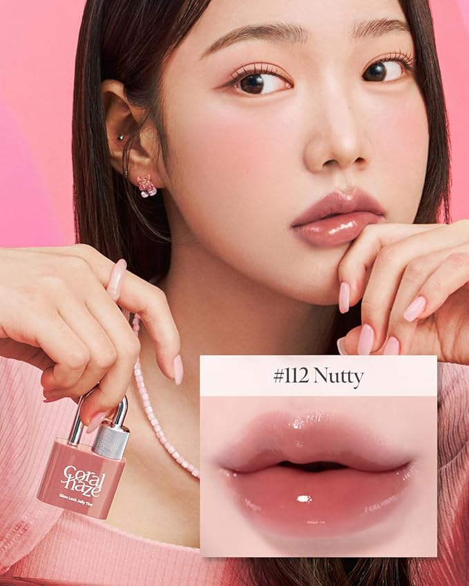 Glow Lock Jelly Tint 112 Nutty 4g, Hydrating Jelly Glow Lip Stain, Glass-Like Shine Lip Gloss, Long-Lasting Color, Moisturizing Lip Enhancer, Collectible Lock-Shaped Design, Korean Makeup