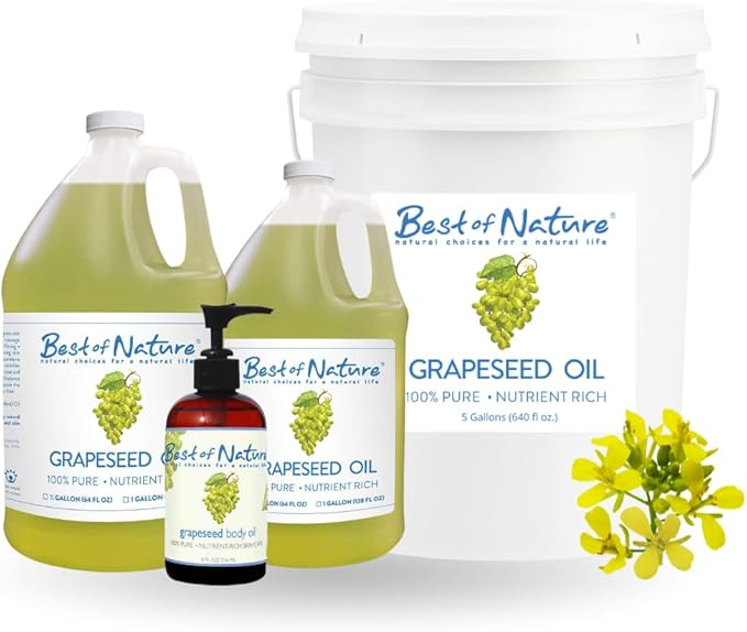 Best of Nature 100% Pure Grapeseed Oil - Unscented, Lightweight, Non-Greasy Moisturizer for Hair, Skin, Face & Aromatherapy, Carrier Oil for Essential Oils, 5 Gallon Pail (640 fl oz)