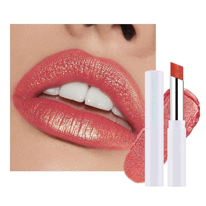 Rose Gold Shimmer Metallic Moisturizing Glow Plumping Lipstick Makeup, Lipstick with Metallic 3D Shine Lightweight Hydrating Formula, Glitter Lip Gloss Stain Long Lasting Waterproof (16#Rose Gold)