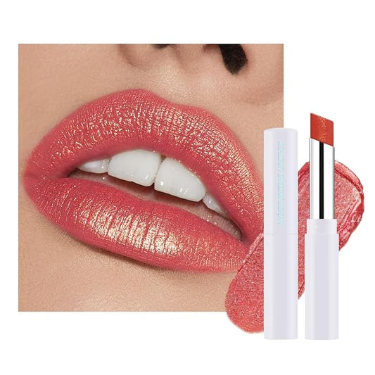 Rose Gold Shimmer Metallic Moisturizing Glow Plumping Lipstick Makeup, Lipstick with Metallic 3D Shine Lightweight Hydrating Formula, Glitter Lip Gloss Stain Long Lasting Waterproof (16#Rose Gold)