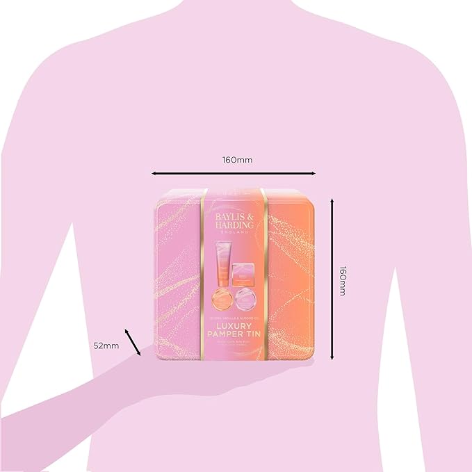 Baylis & Harding Jojoba, Vanilla & Almond Oil Luxury Pamper Tin Gift Set - Vegan Friendly