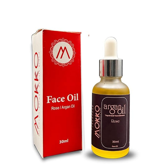 Mokko Argan Face Oil Drops with Rose – 100% Pure Moroccan Argan Oil | Hydrating, Anti-Aging & Brightening Facial Oil for Dry, Sensitive & Acne-Prone Skin – 30ml