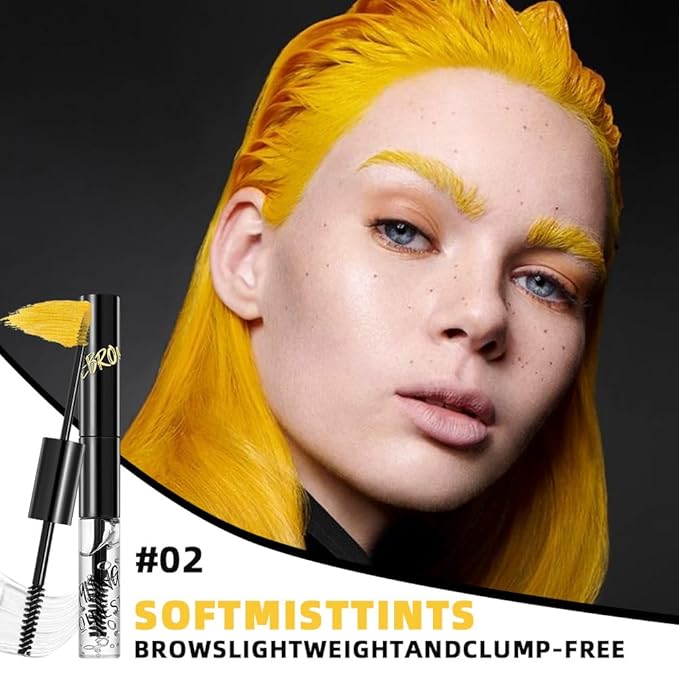 2in1 Semi-Permanent Eyebrow Gel & Lamination Gel, Eeybrow and Lash Gel, Lightweight and Waterproof Tinted Brow Gel For Up To 24HR Hold, Built-In Styling Comb - Clear Eyebrow Gel (02#Yellow)
