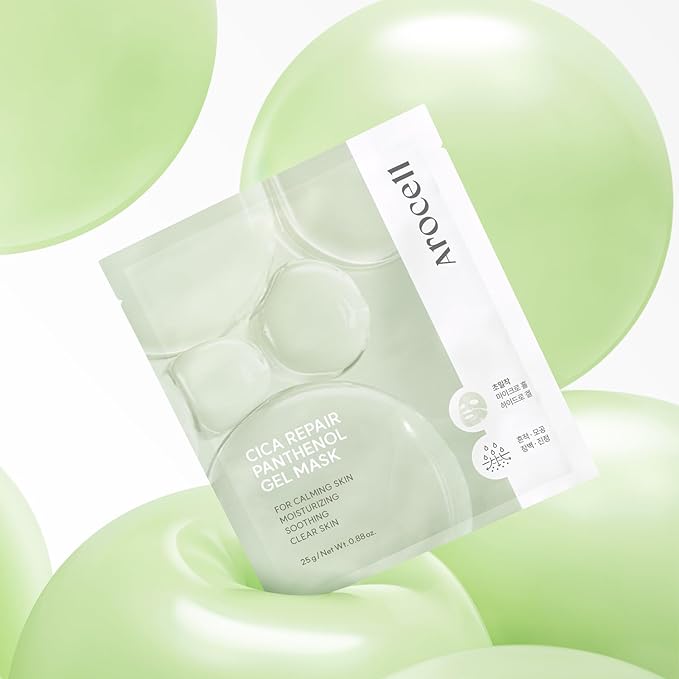 AROCELL Cica Hydrogel Mask 7 Facial Sheet with Panthenol & Centella Asiatica, Transparent Cooling Hydrogel Face Mask for Soothing Calming Hydrating Moisturizing Sensitive Skin Korean Skincare, 25gx7ea