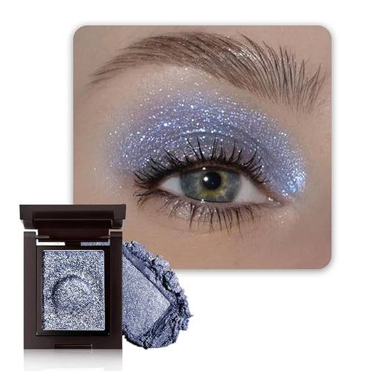Sparkly Eyeshadow Palette for Women, Single Monochrome Eye Shadow Makeup, Shiny Pressed Cream Powder, Blendable Natural sombras para ojos, Holographic,Vegan,Travel (07-Glitter-Blue)