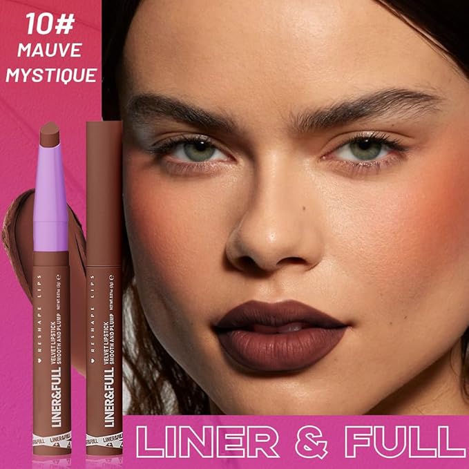 2-IN-1 Lipstick Lipliner, Velvet Matte Finish, Smooth & Plump, 12 Universal Lip Color-Nude Pink Rose Mauve Berry Plum, Creamy Formula for Lip Makeup, All-Day Wear, Cruelty-Free (#10 MAUVE MYSTIQUE)