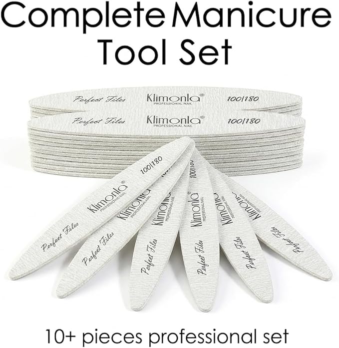 Klimonla 25pcs Professional Oval Nail Files Emery Board Set 100/180 Grit Dual-Grit Buffer Files for Natural & Acrylic Nails Tools Suit for Home Salon
