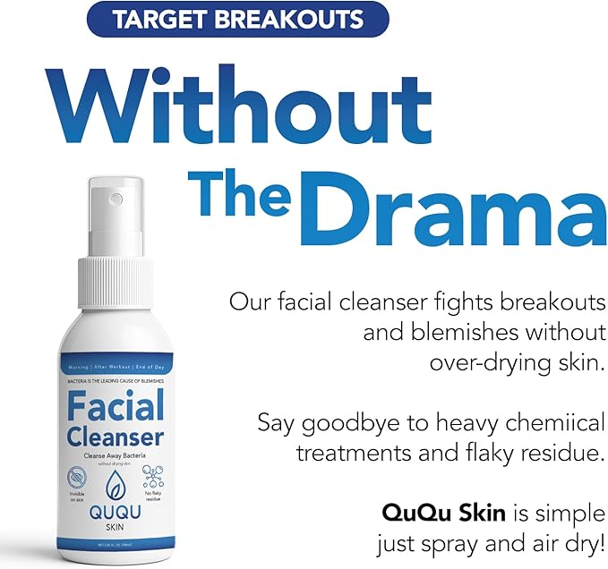 QUQU SKIN Hypochlorous Acid Face Spray - Daily Facial Cleanser & Toner Mist - Pore Clarifying Solution for Blemishes, Redness & Sensitive Skin - Post-Workout & Makeup Prep - Alcohol Free -(3.38 Fl Oz)