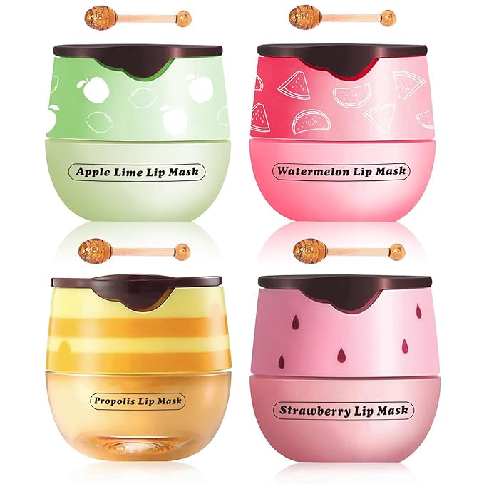 4 Packs Fruit Lip Balm, Moisturizing & Smoothing Lip, Hydrate Repair Prevent Dry Cracked Lip Sleeping Lip Mask, Effective Reduces Lip Lines Lip Care (4 Packs Fruit Lip Mask)