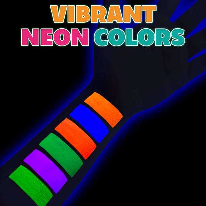 Kraze FX Neon Face & Body Paint Palette Set - Neon Pop 12 Split Cake Palette & 6 Neon Palette, Value Pack of Solid Neon Colors & Fun Neon Split Cakes with Brushes, Professional UV Painting Starter Kit