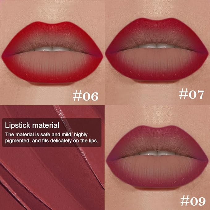 3Pcs Gradient Matte Lipstick Crayon Lip Liner pencil, Flawless Contour Gradual Ombre Effect lip Pencil, for Women Long Lasting Waterproof Smudge Proof Lipstick Pencil 06#+07#+09#