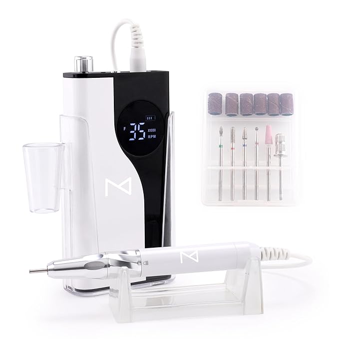M – Ying Yang Brushless Nail Drill 35K RPM | Pro Cordless Efile 85W | Rechargeable USB-C Fast Charging | Portable Aluminum Alloy Shell | Quiet Low Vibration Tool for Acrylic Gel Nails (White)