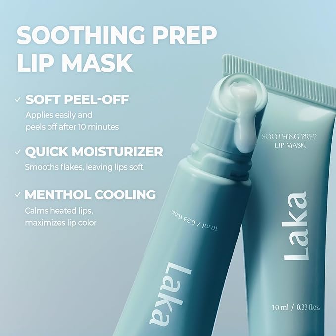 Laka Soothing Prep Lip Mask, 10ml/0.33 fl.oz, Cooling Peel-Off Lip Mask, Jelly tip for Hygienic & Easy Application, Hydrate, Vegan, Lip Care, K-Beauty