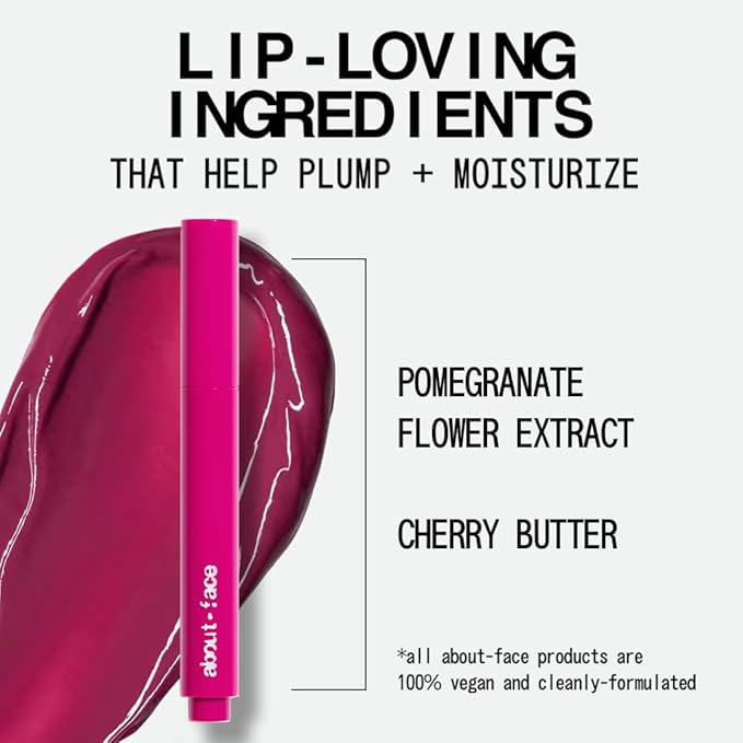 about-face Cherry Pick Lip Color Butter – High-Shine, Hydrating Lip Balm with Pomegranate Flower Extract & Cherry Butter – Vegan, Cruelty-Free, Clean Beauty – 0.06 oz (Berry Smash – Spring Violet)