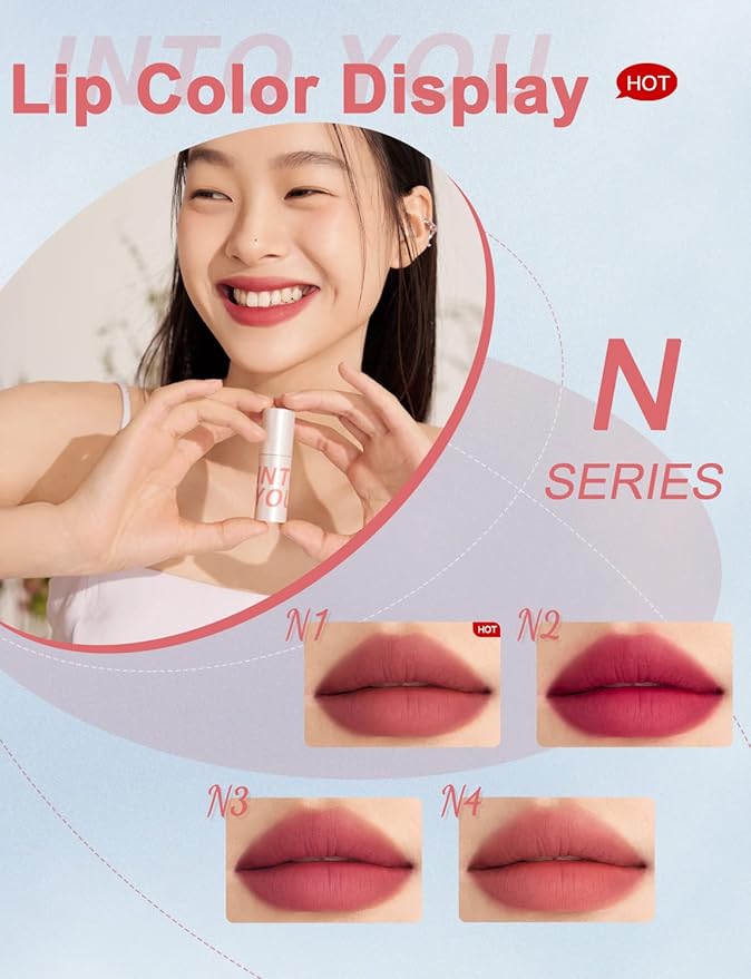 INTO YOU Matte Lipstick, Super Stay Lip Mud for Women, Lip Stain Long Lasting Waterproof, Lip Color Soft Lightweight, Smooth Lip Clay Mousse, Dual-Use For Lips And Cheek, Pink Lipstick (N3)