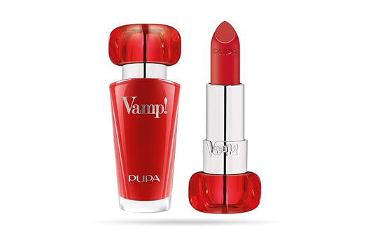 PUPA Milano Vamp! Extreme Colour Lipstick With Plumping Treatment - For Fuller, Defined Lips - Adds Incredible, Deep Color To Lips - Soft Texture Adheres Perfectly - 303 Iconic Red - 0.123 Oz