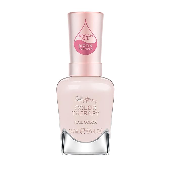 Sally Hansen Color Therapy Nail Polish | Biotin, Argan Oil, Long Lasting, Healthy Nails, Nail Strengthener, Semi-Opaque | 539 Bare Kiss | Nude Pink Nail Color