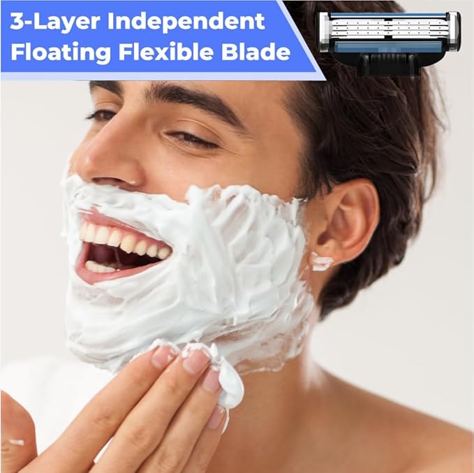 Razor Blades for Men - 24pcs Precision Compatible With Mach 3 Razor Blades Refills for Men - Razors, Dual Lubrication for Close