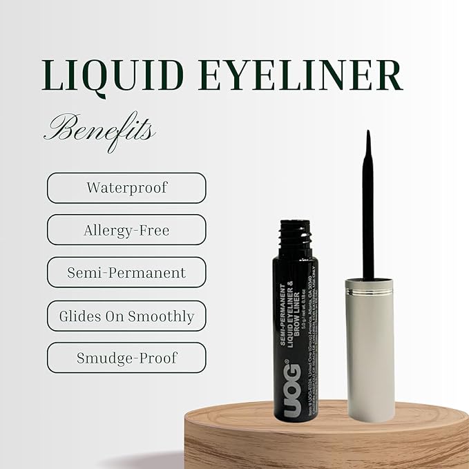 UOG (United One Liquid Eyeliner & Eyebrow Liner - Waterproof, Semi-Permanent, Smudge-Proof, Lasts Up to 7 Days, Allergy-Free with Precise Slender Tip. 5.0 mL/0.54 Fl oz(3 packs) (Black, 3 PCS)