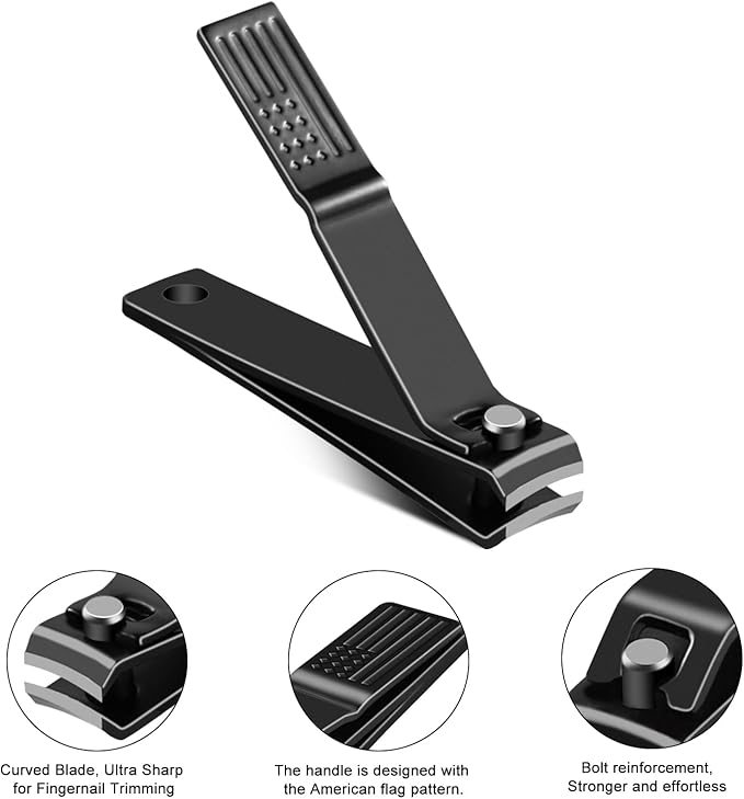 TwinWolf Nail Clippers Set, Ultra Sharp Sturdy Fingernail and Toenail Clipper by American Flag Pattern Handle,Built-in Nail File Stainless Steel Nail Clipper Cutter for Men and Women,Black,2-Pack