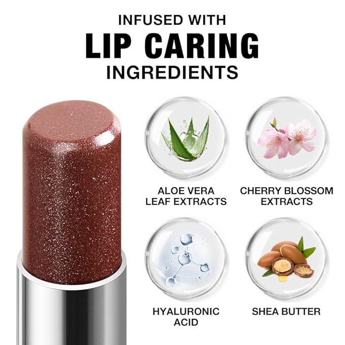 Dark Brown Shimmer Metallic Moisturizing Glow Plumping Lipstick Makeup, Lipstick with Metallic 3D Shine Lightweight Hydrating Formula, Glitter Lip Gloss Stain Long Lasting Waterproof (11#Dark Brown)